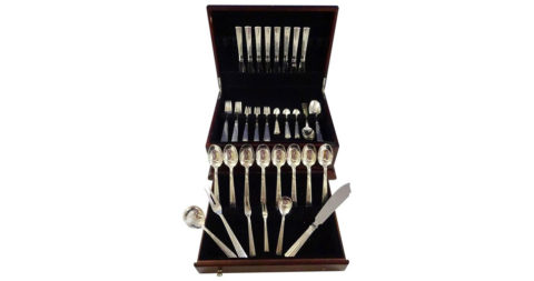 Orla Vagn Mogensen Champagne sterling-silver flatware set for eight, 1940s, offered by Antique Cupboard