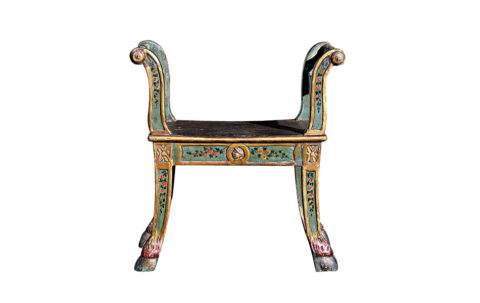 Italian painted window bench, 18th century, offered by Golden & Associates