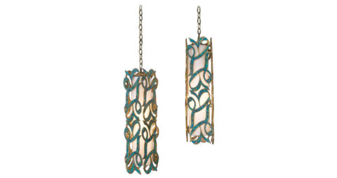 Exquisite Custom Pepe Mendoza Brass and Enamel Pendants from the 1960s