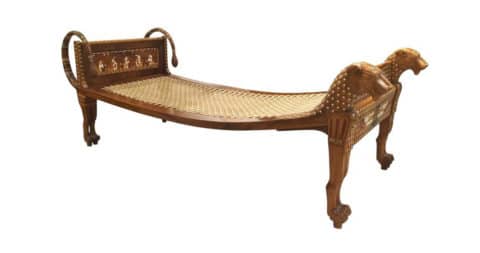 English Egyptian Revival–style walnut daybed, 1920, offered by Newel