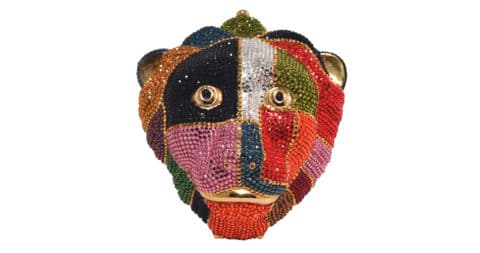 Swarovski crystal multicolored lion's head minaudiere, late 20th century, offered by Ladybug Vintage
