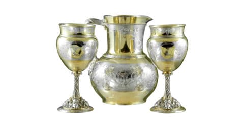 Elkington & Co. ewer and goblets, 1868
