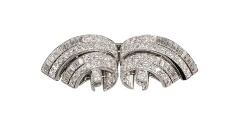 Tifanny & Co Art Deco diamond and platinum double-clip brooch, 1930s, offered by Botier