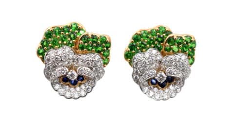 Tiffany & Co. tsavorite, diamond, gold and platinum daisy earclips, 1990s, offered by NALLY