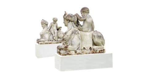 Pair of French limestone sphinxes, 19th century