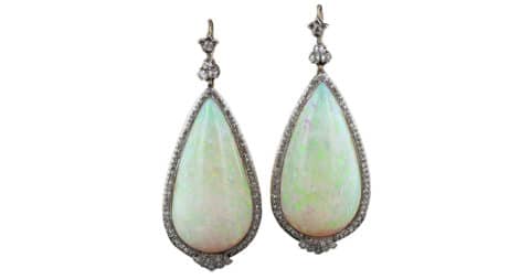 Opal, diamond, gold and platinum earrings, early 20th century, offered by Lang