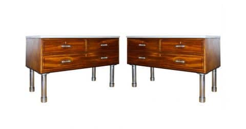 Pair of Mahogany-Steel-and-Cement Commodes