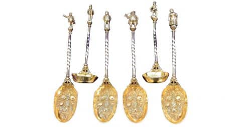 William Wheatcroft Harrison & Co. electroplated fruit spoons, 1870, offered by Steppes Hill Farm Antiques