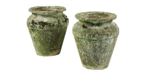 Pair of Cotswold stone vases, 1800, offered by Rose Uniacke