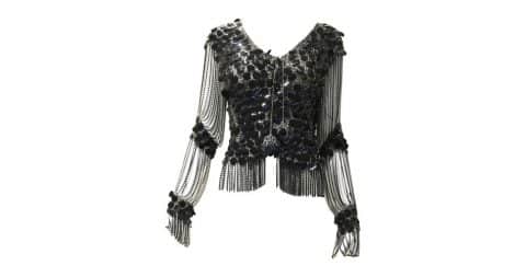 Loris Azzaro sequin and chain-mail tassel cardigan, 1970–79, offered by Sielian's Vintage Apparel