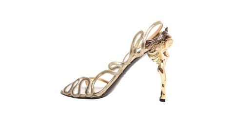 Alexander McQueen gold leather slingback sandals from the Angels & Demons collection, Fall 2010, offered by 