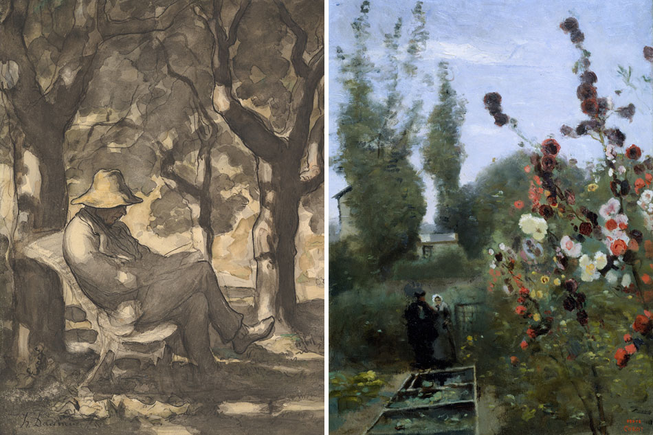 Honoré Daumier A Man Reading in a Garden and Jean-Baptiste-Camille Corot In the Garden at the Ville d’Avray Public Parks, Private Gardens: Paris to Provence French France Metropolitan Museum of Art New York