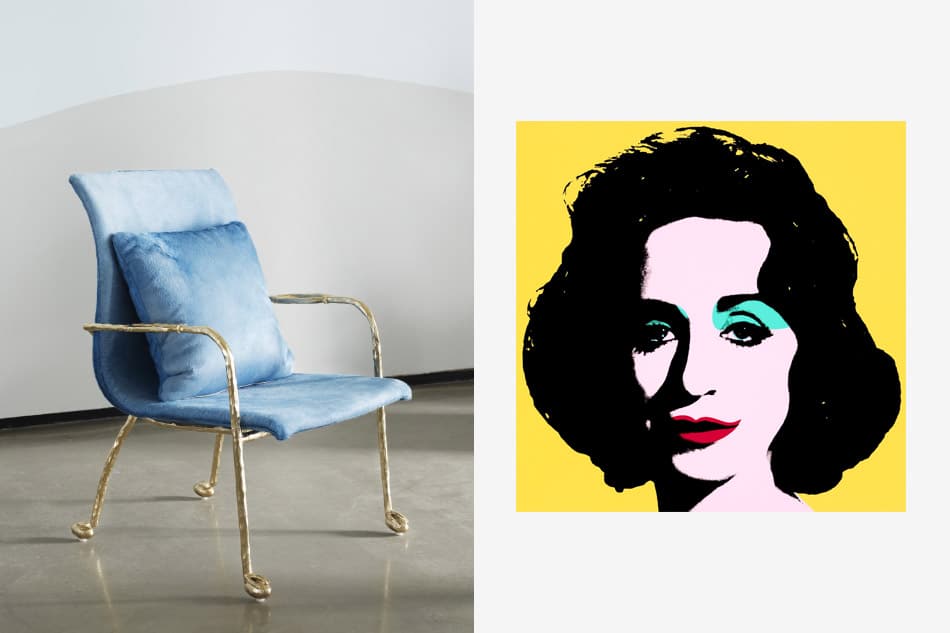 Left: Mattia Bonetti Baron armchair, 2009. Right: Yellow Deb, 2012, by Deborah Kass