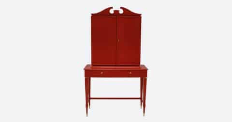Paolo Buffa architectural bar cabinet in scarlet lacquer, ca. 1950