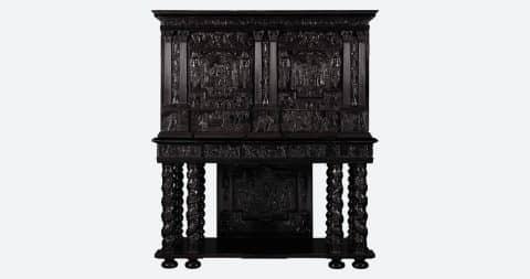 Louis XIV carved ebony, fruitwood, rosewood and bone-inlaid cabinet, ca. 1660