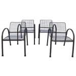 Set of four wrought-iron mesh dining chairs, mid-20th century