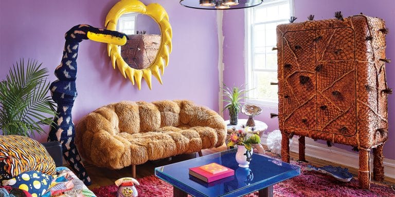 Misha Kahn's apartment with Platypus Akimbo lamp