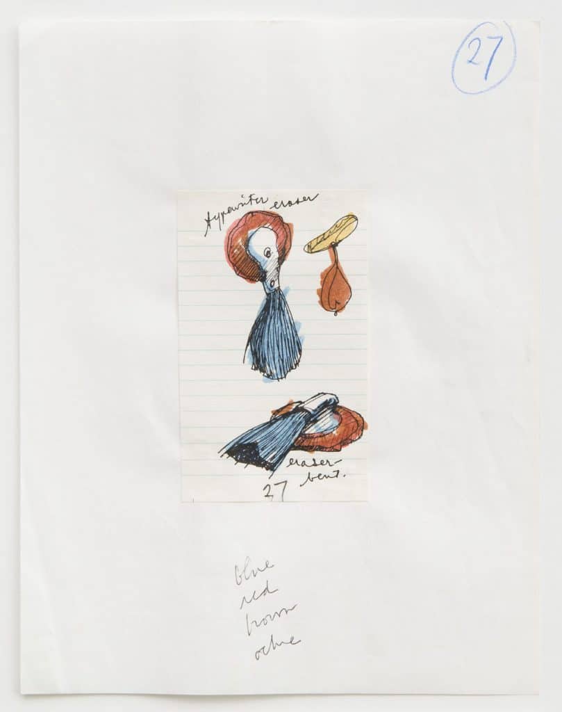 Claes Oldenburg's watercolor study Typewriter Eraser and Punching Bag, 1969, at the Norton Museum of Art