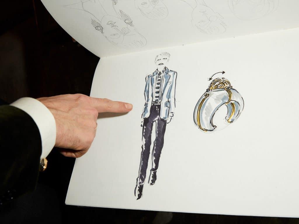 A self-portrait and bracelet sketch by Elie Top