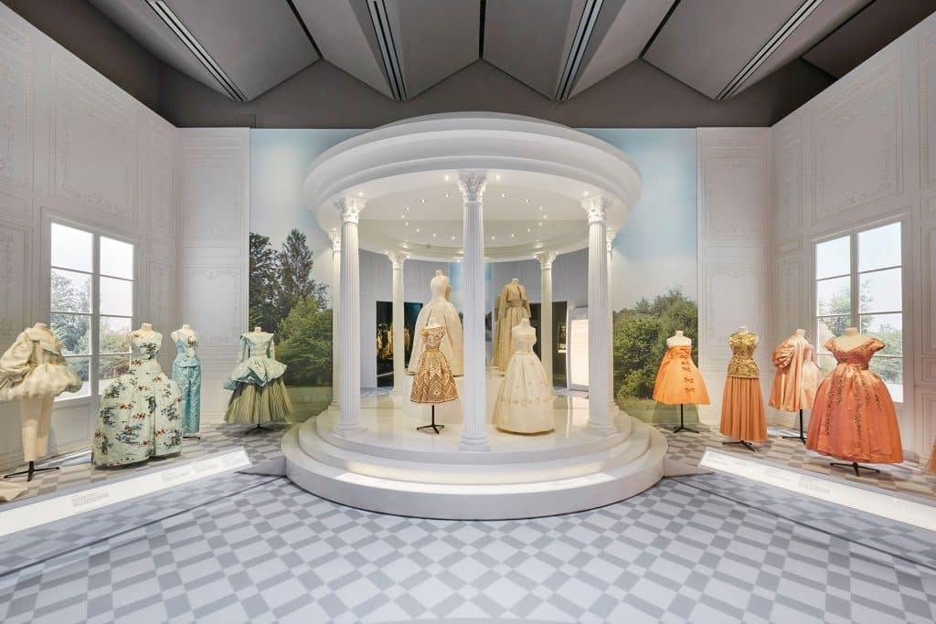 The Historicism section in the exhibition "Christian Dior: Designer of Dreams" at London's Victoria and Albert Museum