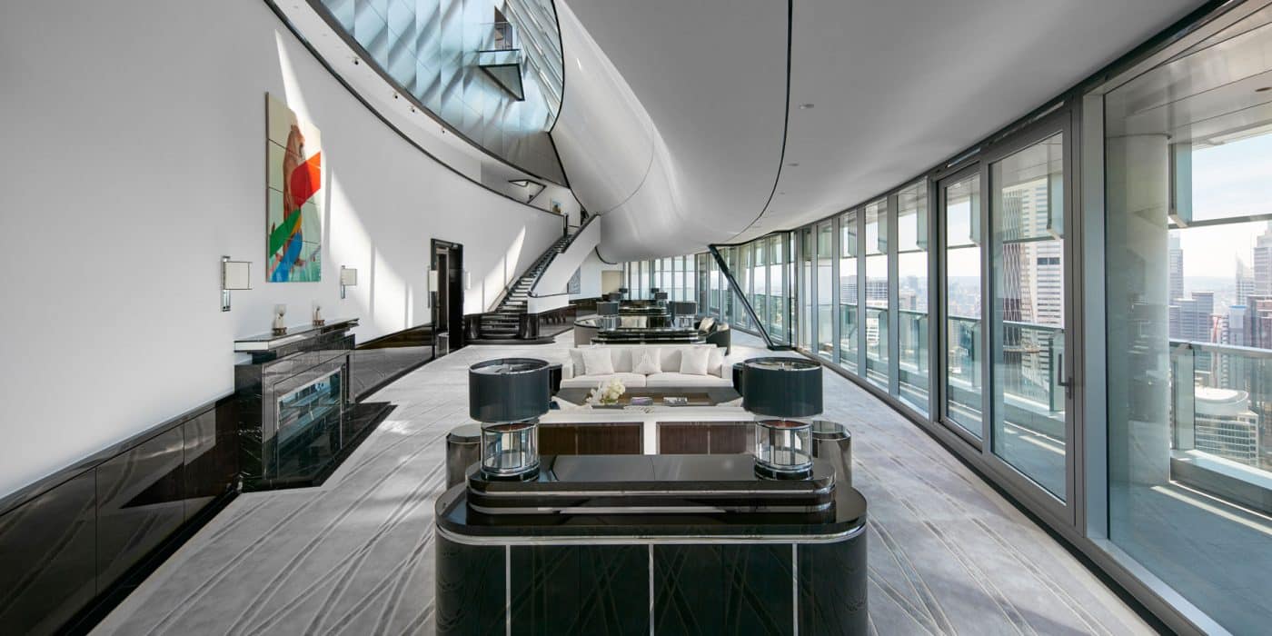 Australian architect interior designer Blainey North Sydney penthouse living and dining room