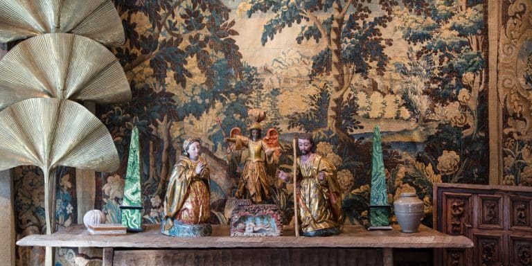 A Gobelins tapestry and Guatemalan nativity scene at the RRL gallery