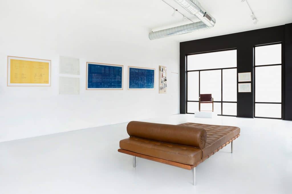Mies van der Rohe Matthew Rachman Gallery Chicago Blues and Beyond blueprints Barcelona couch
