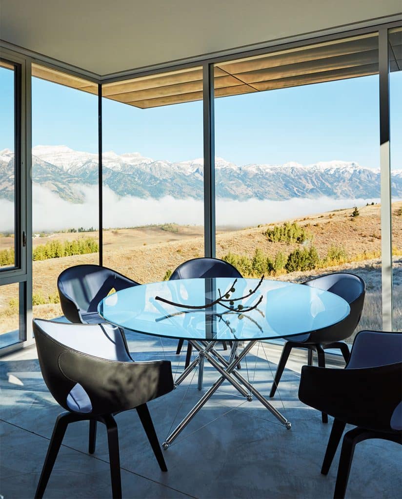 WRJ Design Associates Jackson Hole Wyoming Rush Jenkins Klaus Baer glass walled dining room views Natural Elegance