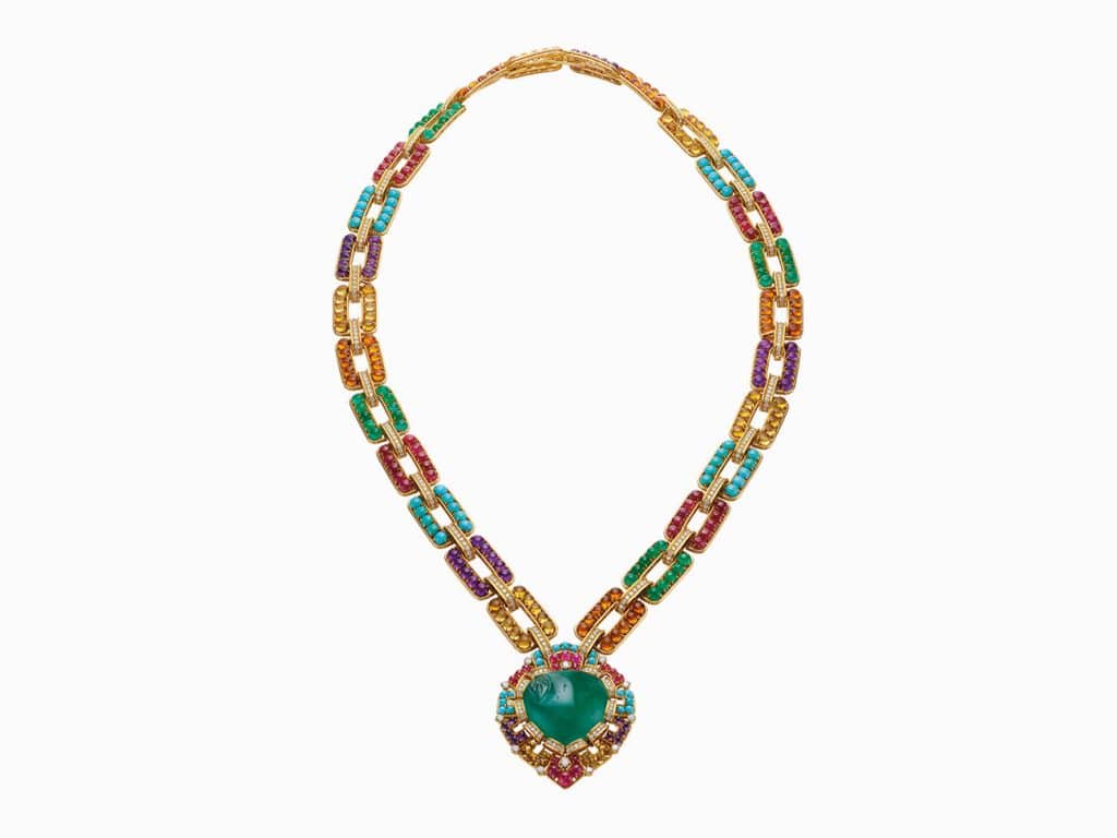 Bulgari Sautoir in gold with emeralds, rubies, amethysts, citrines and diamonds, 1969