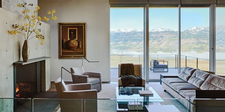 WRJ Design Associates Jackson Hole Wyoming Rush Jenkins Klaus Baer portrait glass walled living room house Natural Elegance