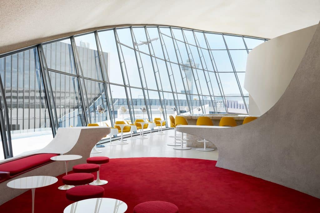 The Sunken Lounge and the Paris Café at the TWA Hotel.