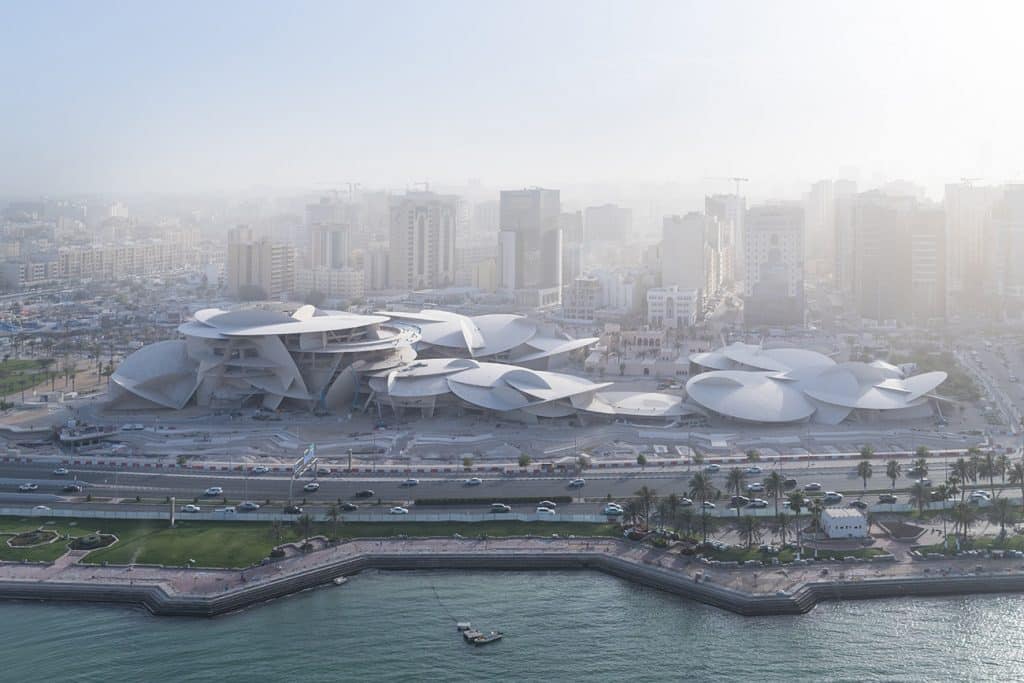 Aerial view of the National Museum of Qatar in Doha.