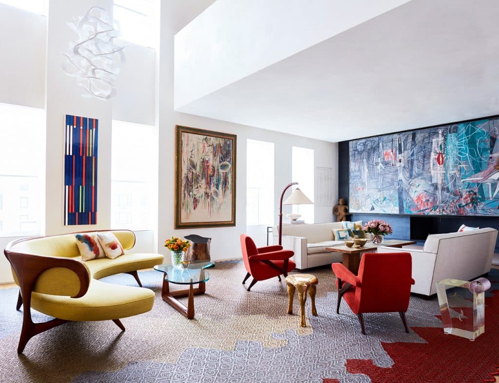 New York Interior designer Amy Lau custom commissions Jorge Lazizarazo Hechizoo carpet living room