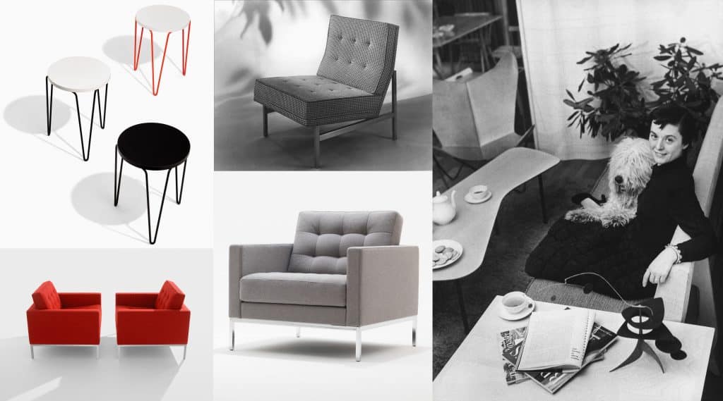 Florence Knoll and some of her modern furniture.