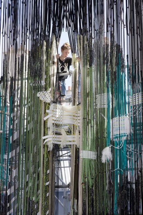 Jongerius's 2019 Space Loom installation at Lafayette Anticipations in Paris.