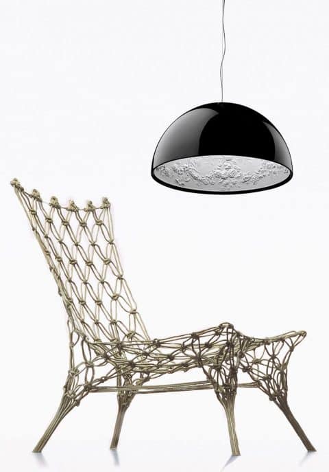 FLOS Skygarden light by Marcel Wanders hangs above his Knotted chair for Cappellini