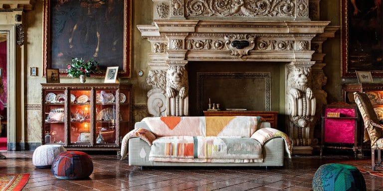 The Vlinder sofa holds court with Bovist poufs in the 15th-century Palazzo Terzi in Bergamo, Italy.