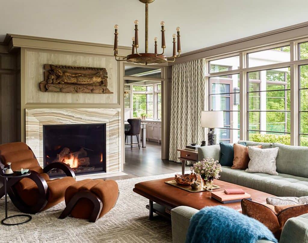 Boston interior designer Nina Farmer Brookline colonial house sitting room den family room 