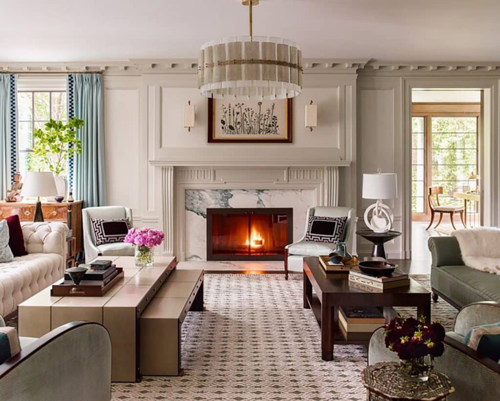Boston interior designer Nina Farmer Brookline colonial house living room