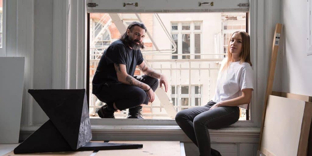 Christian Lopez Swafford and Lauren Larson (top) live and create in a Soho loft to make pieces for their two lines, Material Lust and Orphan Work.