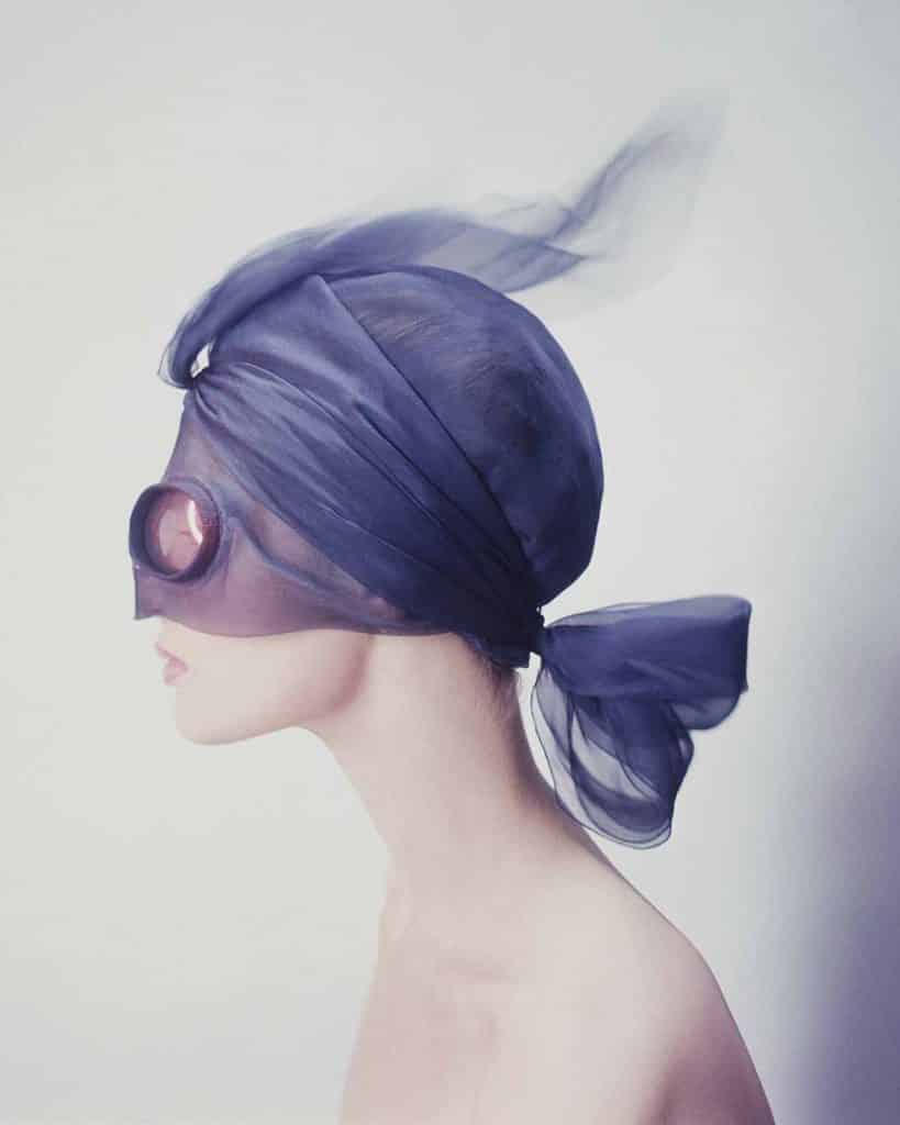 British model Celia Hammond wearing goggles, photographed  for Queen magazine in 1964, by Norman Parkinson