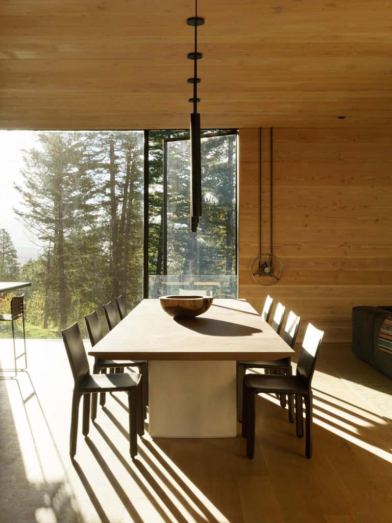 Architect Tom Kundig Olson Kundig Jackson Hole Teton House dining room winch shutters