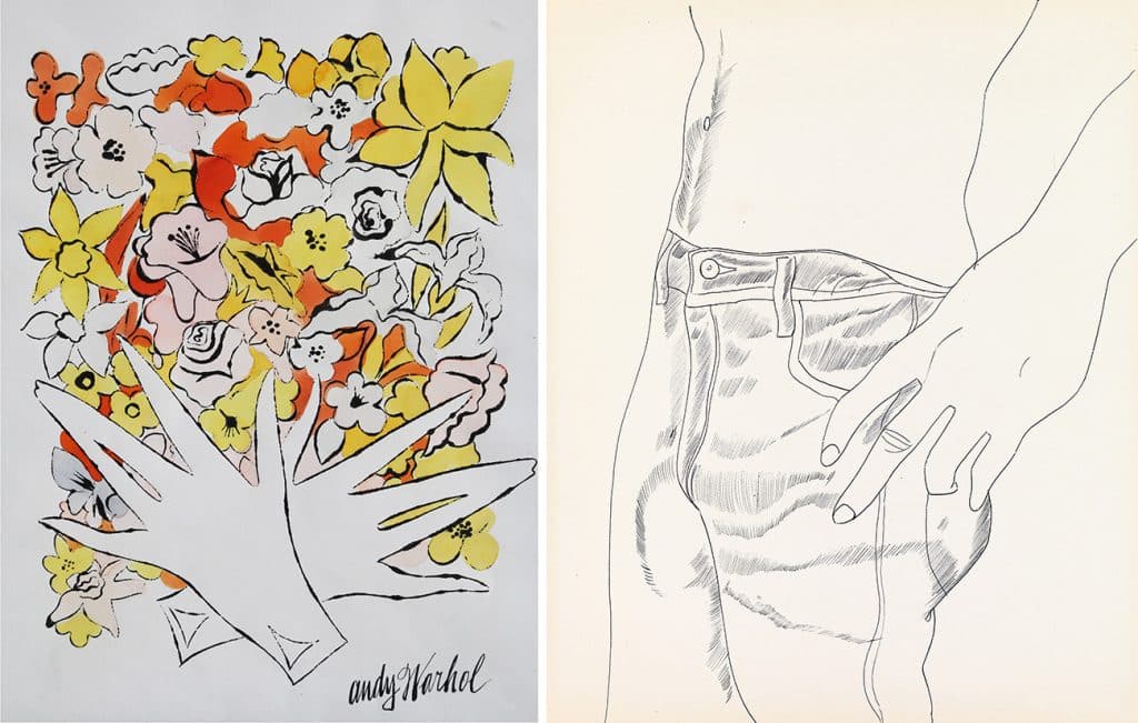 Andy Warhol's Flowers and Gloves, ca. 1955 and Untitled (Hand in Pocket), ca. 1956