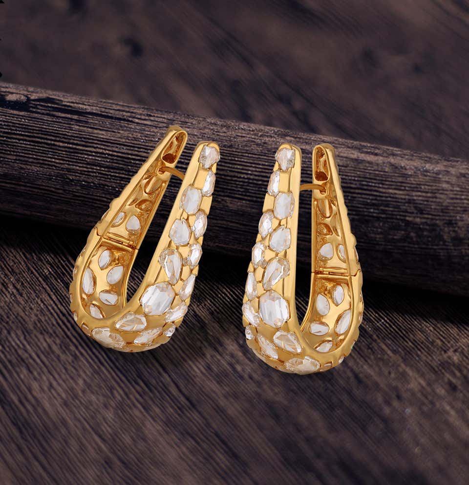 Studio Reves Rosecut Diamond Hoop Earrings in 18 Karat Yellow Gold