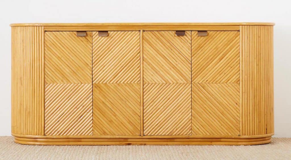 Brass pulls adorn a mid-century Italian rattan sideboard from Erin Lane Estate.