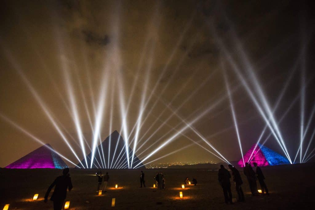 Egyptians celebrating the New Year in front of the pyramids, outside Cairo.