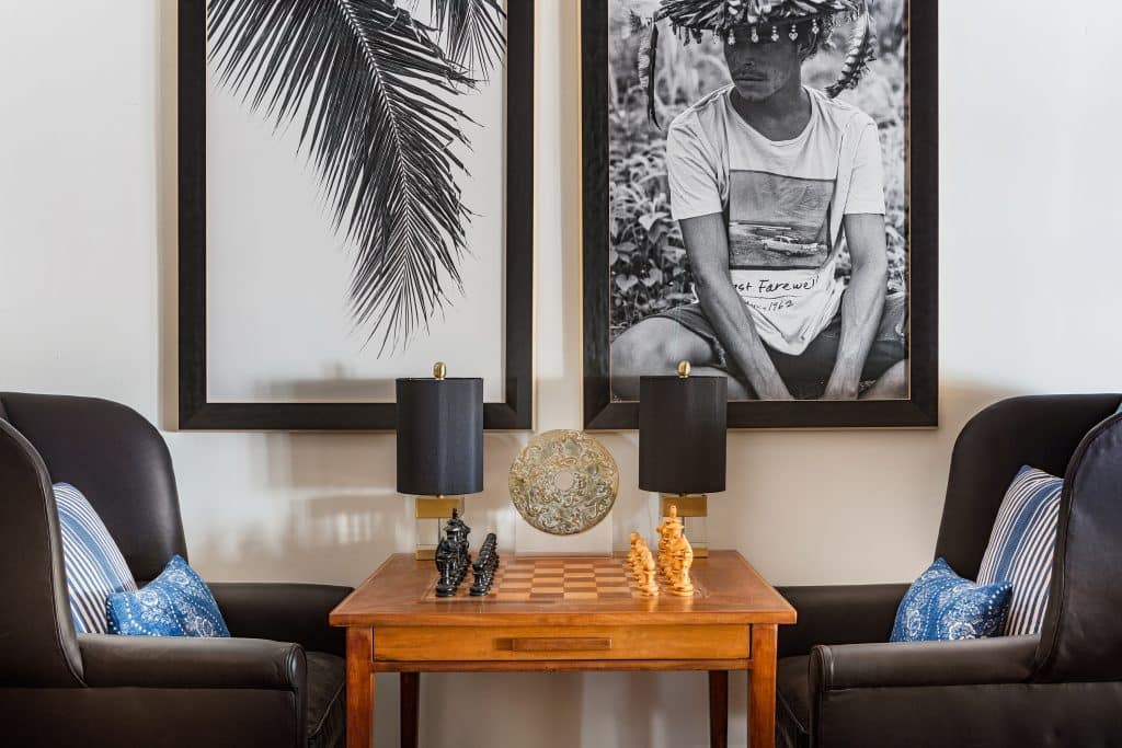 California interior designer Sean Leffers Rancho Santa Fe San Diego living room chess table