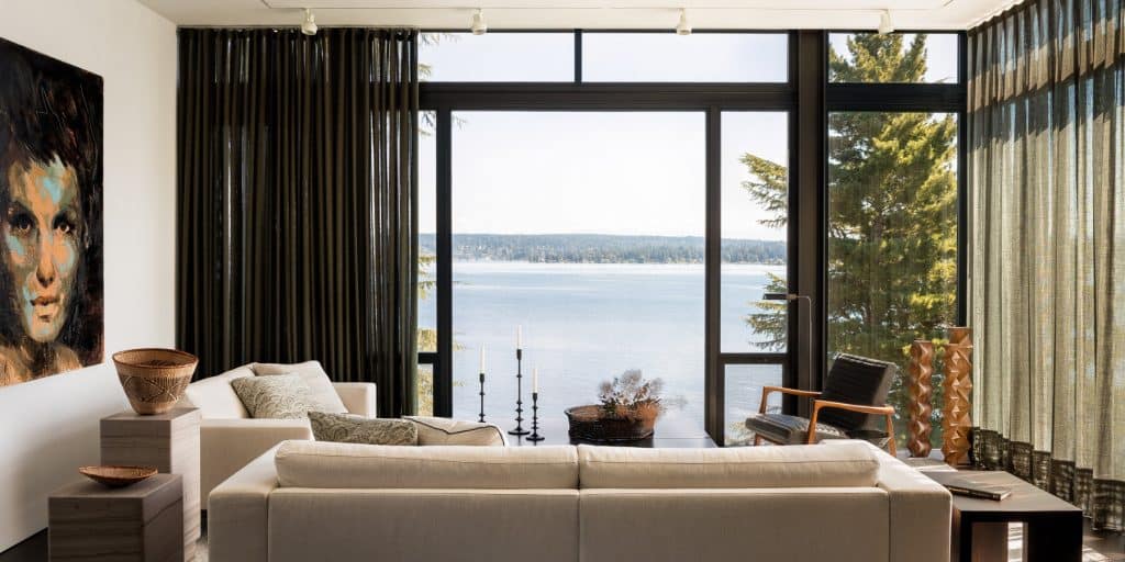 Seattle Interior Designer Charlie Hellstern lake house living room