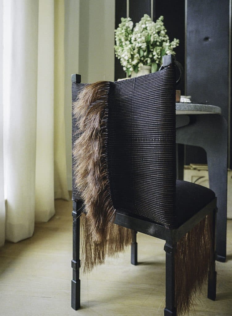 Prototype of a side chair made from horsehair, iron and linen