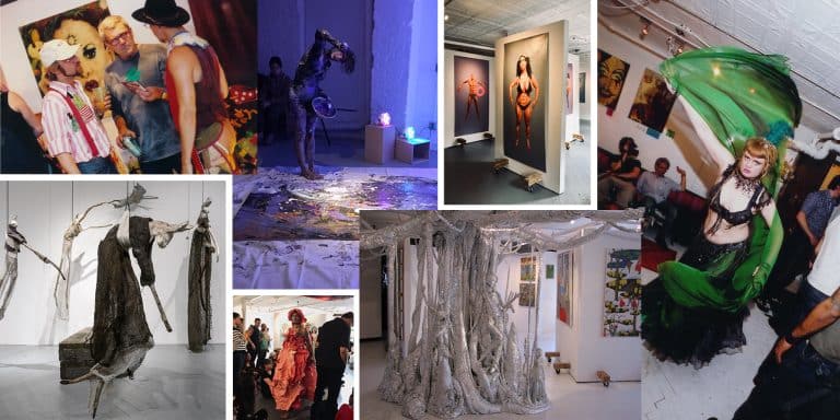 A photo collage of performances and other events at Ivy Brown Gallery